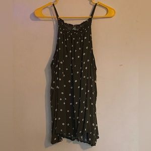 No Boundaries Olive Green Daisy Print Tank Top